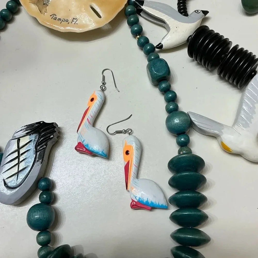 Florida Beachy Jewelry Lot Including Fish, Shells, Pelicans & Seagulls